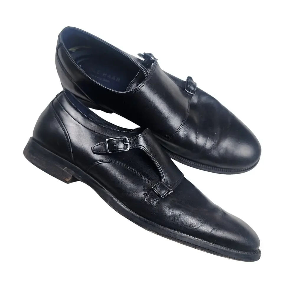 Cole Haan Monk Strap Shoes Mens 11 Black Leather Buckle Strap Oxfords